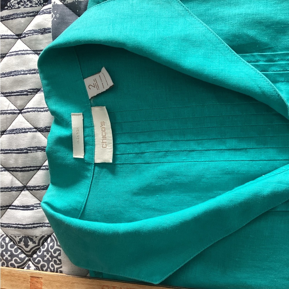 Chico's Vibrant Turquoise Linen Top